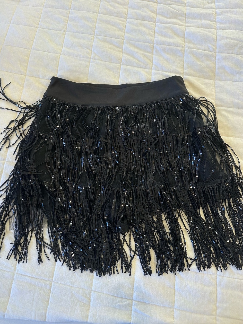 SHEIN Black Sequin Fringe Mini Skirt with Shorts
